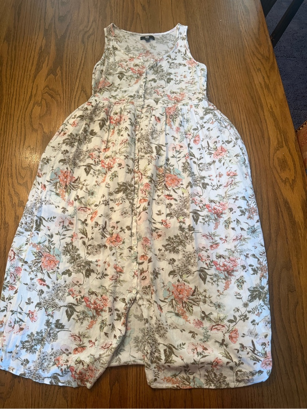 Frye White Sleeveless Floral Button-Front Dress with Pink & Green Print